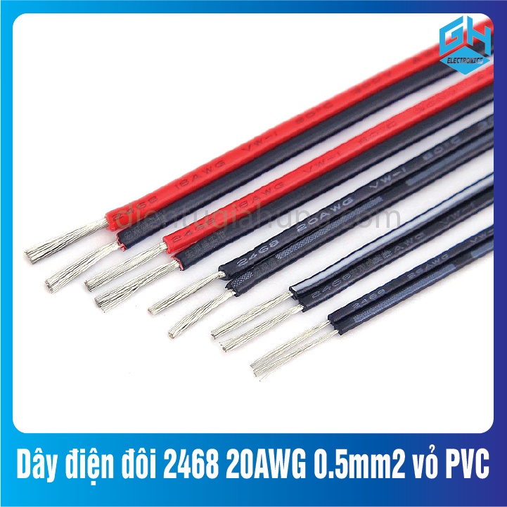 1 Mét Dây điện đôi 2468 20AWG 2 màu đỏ - đen lõi 0.5mm2 vỏ PVC