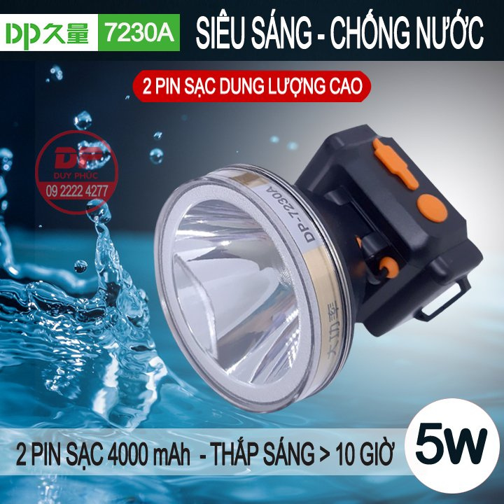 ĐÈN ĐỘI ĐẦU LED ( 2 PIN SẠC ) DP 7230A – SIÊU SÁNG - CHỐNG NƯỚC – CÔNG SUẤT CHUẨN