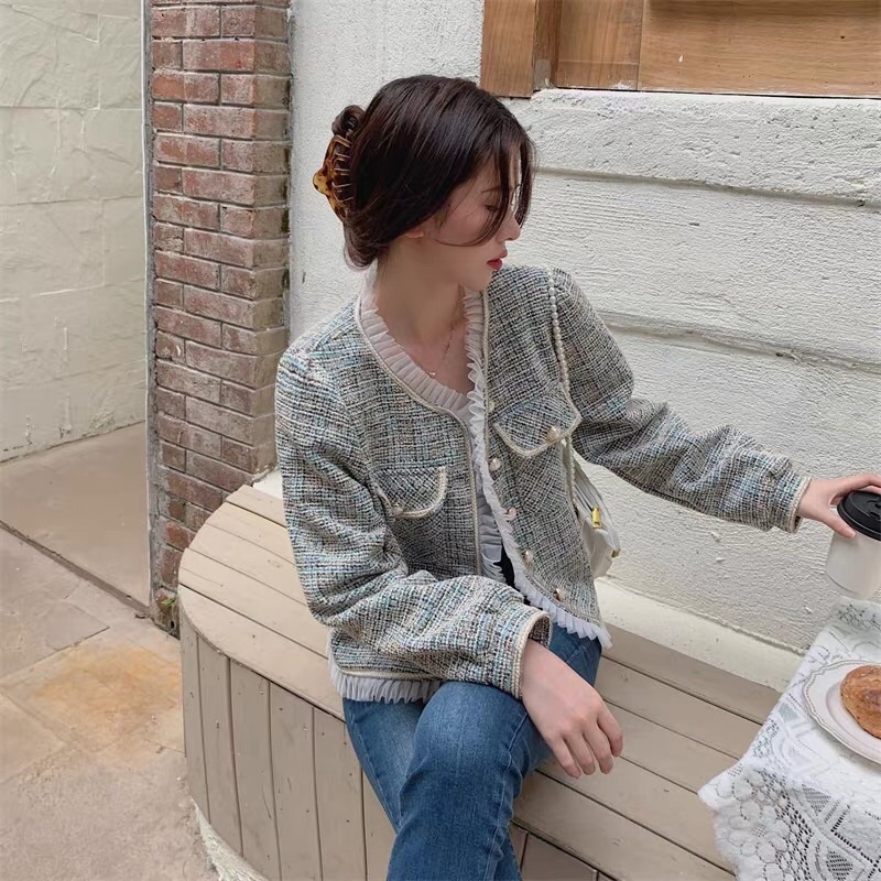 Áo dạ tweed phong cách tiểu thư thu đông hàng quảng châu