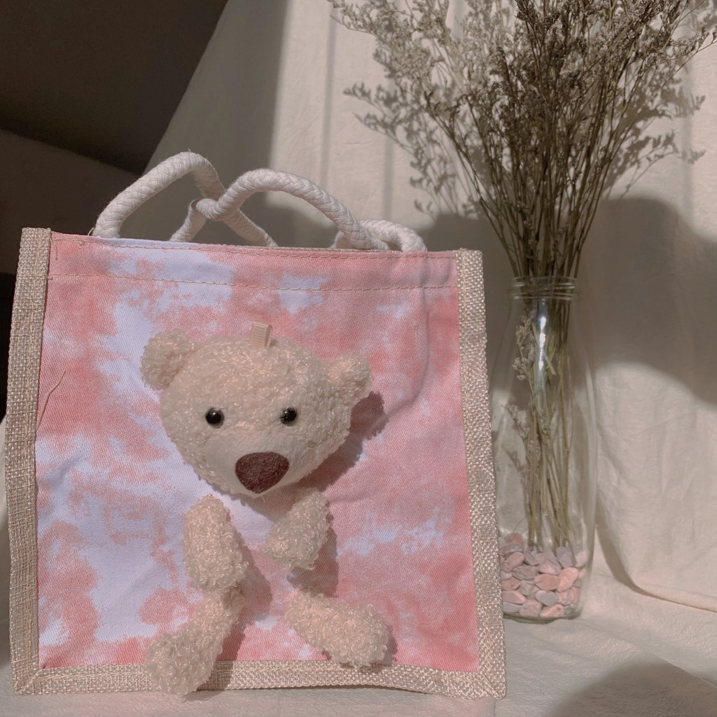 Túi cói đính gấu Teddy Bear dễ thương LittleThings