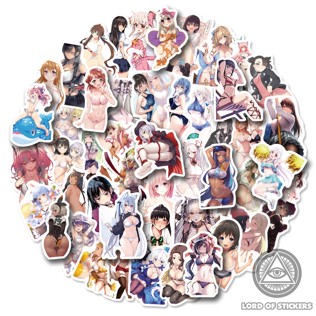 Set 50 Hình Dán Sexy Anime Waifu Sticker Hentai Ecchi Manga Chống Thấm Nước Trang Trí Mũ Bảo Hiểm, Laptop, Ván Trượt, Sổ