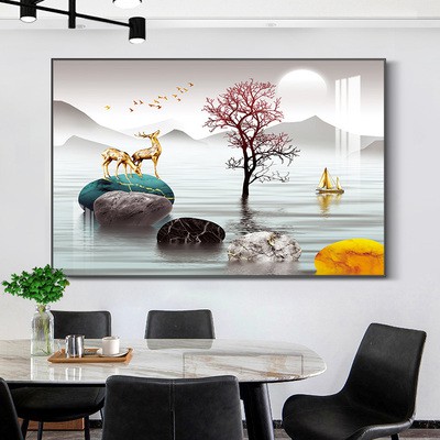 HD39 Tranh Đơn Hư Vàng Và Cây lộc Vàng Phong Thủy Phát Tài Phát Lộc Decor Khách Sạn/ Nhà Nghỉ Kèm Đinh Gắn Tường Cao Cấp