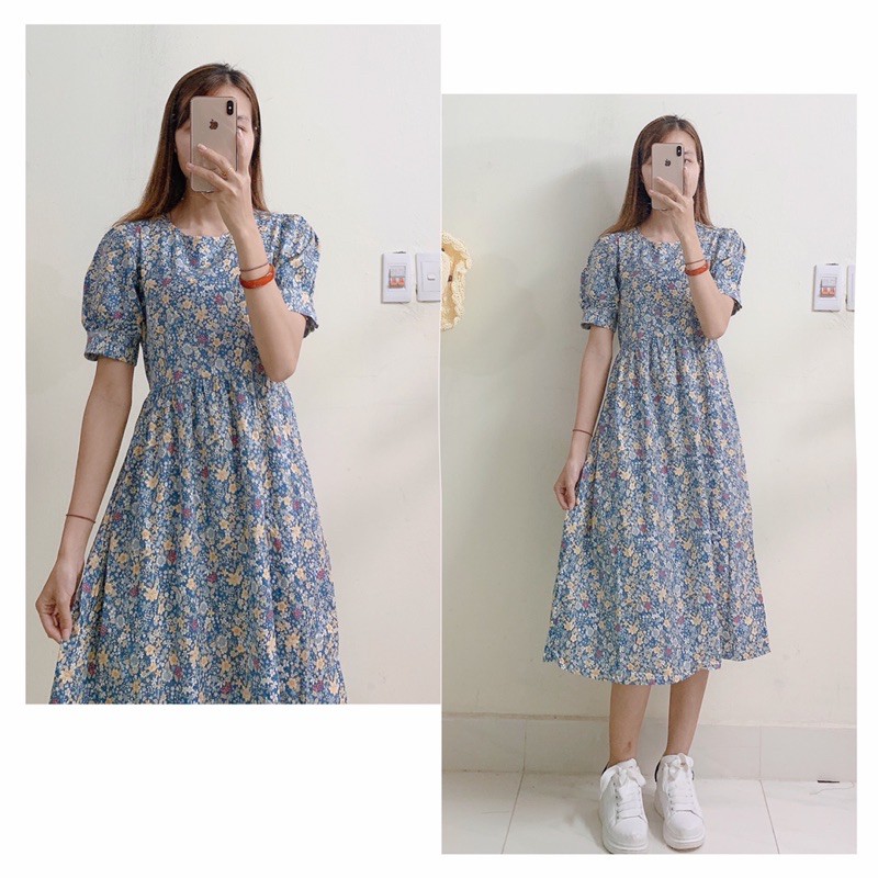 Váy babydoll hoa Marry kiểu mới dáng tiểu thư Váy hoa vintage cộc tay có thắt nơ eo