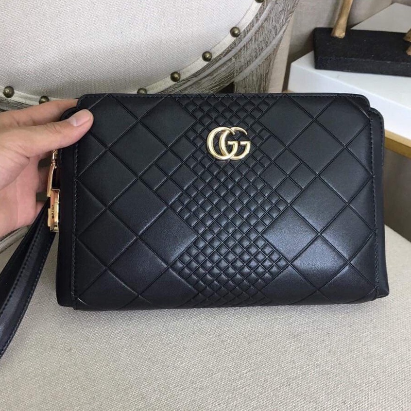 Ví nam Clutch Gucci đen họa tiết logo