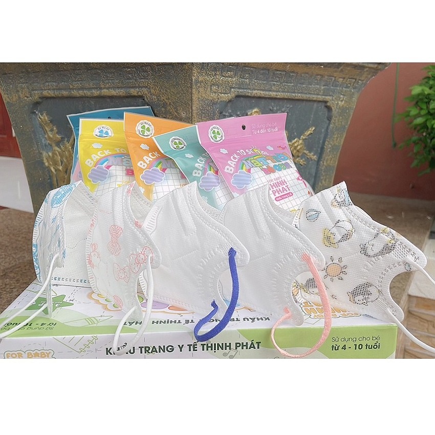 Combo 5 túi 50 cái Khẩu trang trẻ em N99 Mặt Trời Bé Con Thịnh Phát, khẩu trang cho bé 5-12 tuổi, 4 lớp kháng khuẩn 99%