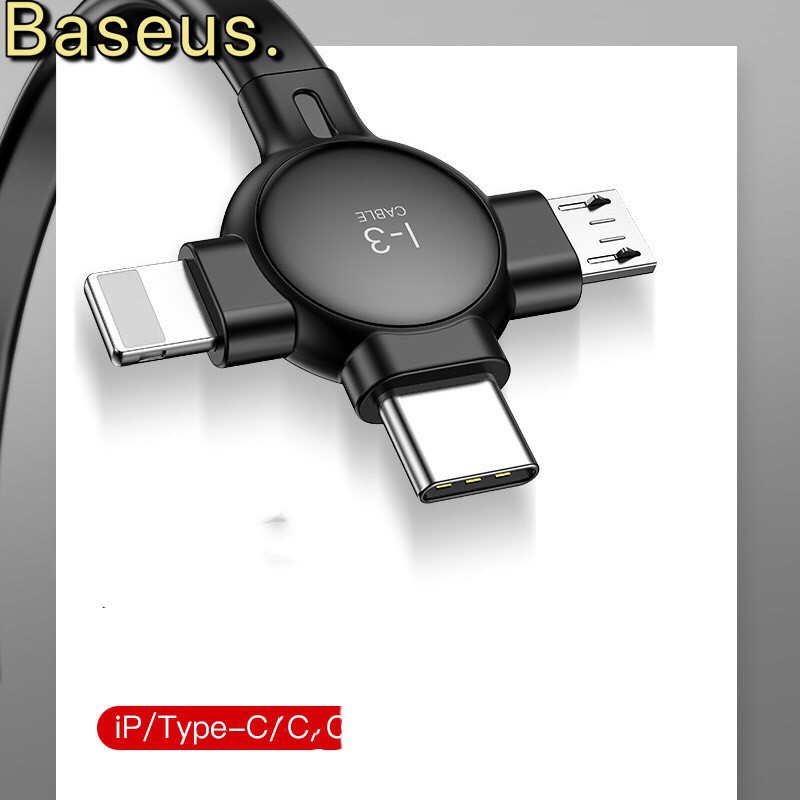 Dây cáp sạc dây rút Baseus Little Octopus LV389 tích hợp 3 đầu Type C/Micro USB/(3A ,1M)