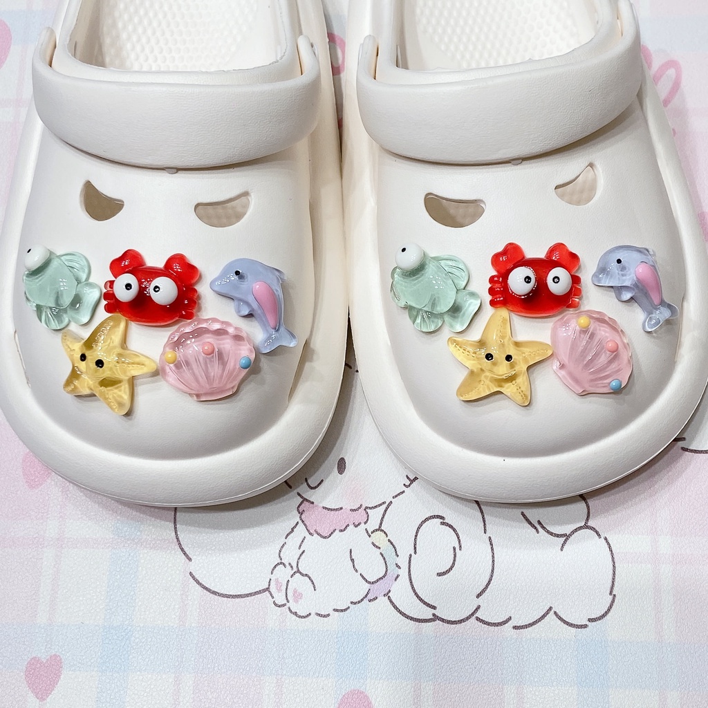 Sticker crocs Shoe Decoration for crocs đế caoSet 10 Mặt Dây Chuyền Trong Suốt Hình Cá Biển Dễ Thương diy