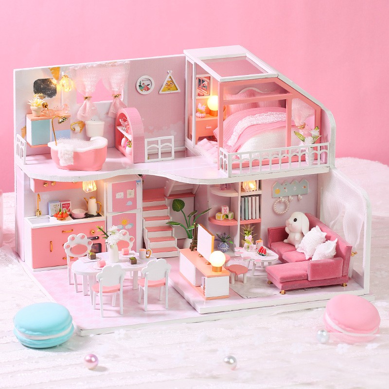 Mô hình nội thất nhà gỗ mini DIY cho nhà búp bê Pink Kitten Diary K56