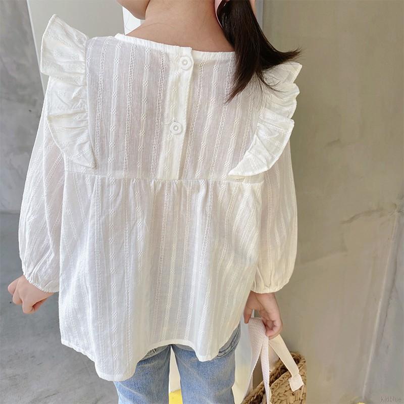 Áo tay dài cổ tròn màu trơn thêu trang trí dành cho bé gái