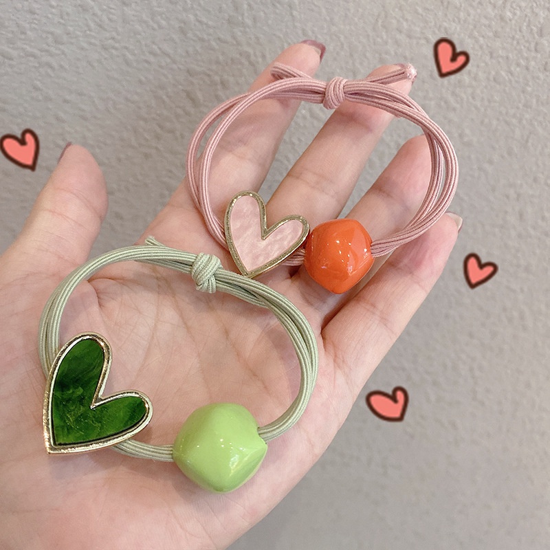 Cột tóc trái tim kèm lục giác màu sắc dây đôi chắc chắn CT132