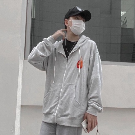 Áo khoác Hoodie Zip Dây Kéo Nam Nữ Form Rộng Mascot màu xám by Local Brand Xfire Unisex