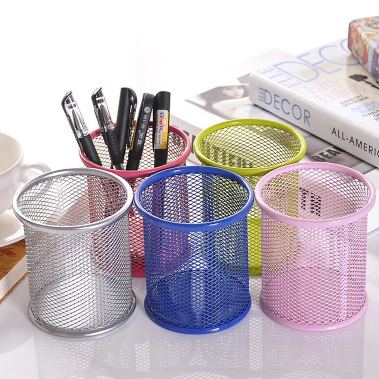 Giỏ Đựng Bút Lưới Sắt Để Bàn - Ống Lọ Cắm Bút Kim Loại Tiện Dụng 1385
