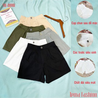 Quần sooc nữ TEMA - quần đùi chất đũi cạp chun sau xịn xò siêu mát mịn