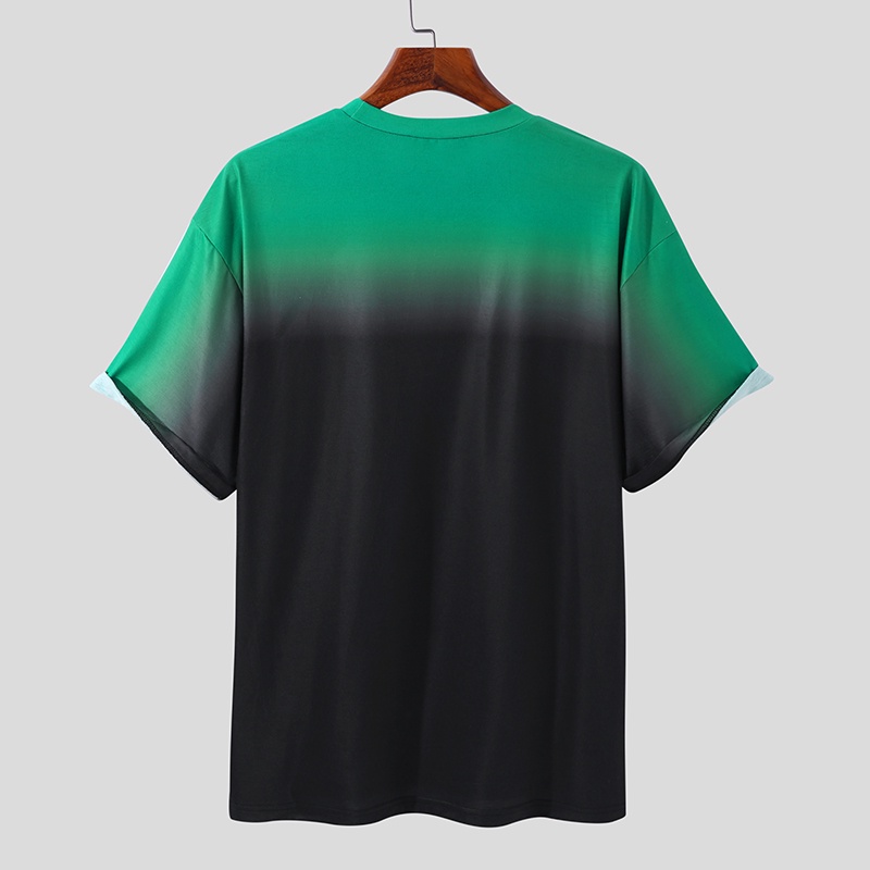 INCERUN Áo Thun Ngắn Tay Cổ Tròn Màu Sắc Gradient Đơn Giản Cho Nam