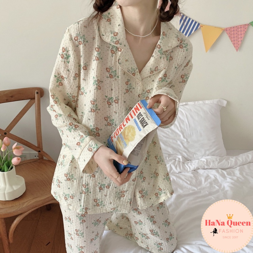 Bộ đồ pijama dài tay quần dài chất xô muslin cao cấp [Hàng có sẵn]