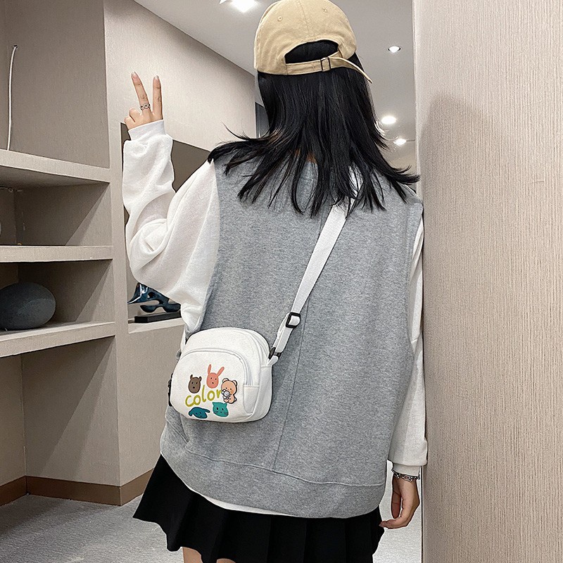 Túi Canvas Đựng Điện Thoại Họa Tiết Hoạt Hình Cho Nữ
