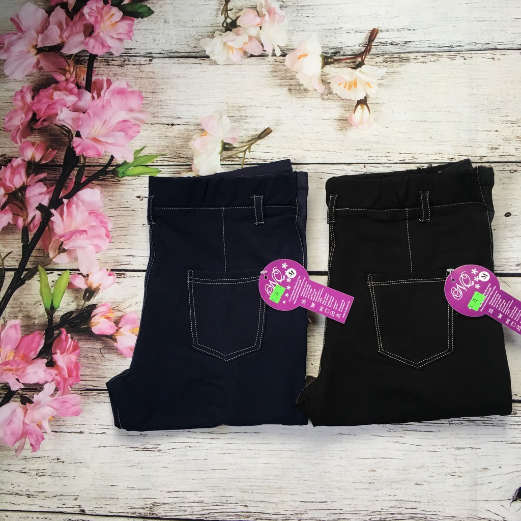 Quần bầu giả jean chất cotton có 2 màu xanh và đen siêu đẹp