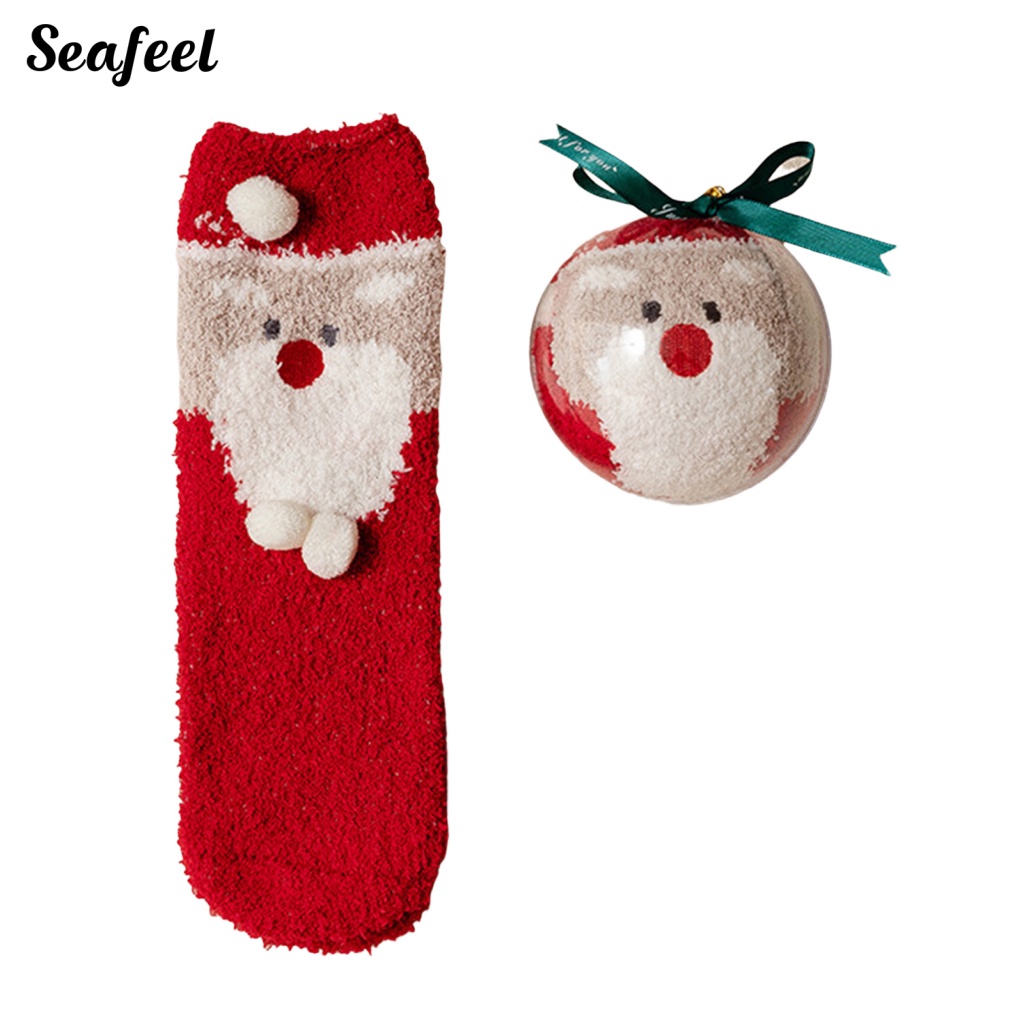 seafeel_ 1 Set Christmas Mid Tube Socks Elk Anti-shrink Winter Socks Christmas Ball