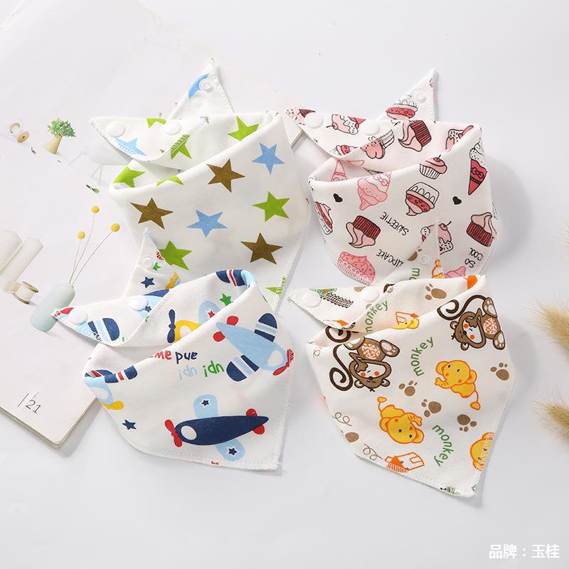 Khăn Tam Giác Cotton Thun In Hình Có Cúc Bấm- Loại Đẹp, Yếm Tam Giác Cho Bé