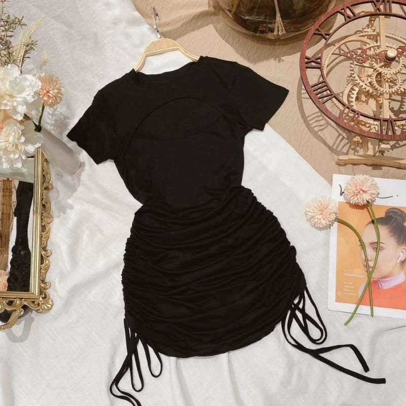 Váy body nữ, đầm ôm khoét ngực dây rút 2 bên hông cá tính | BigBuy360 - bigbuy360.vn