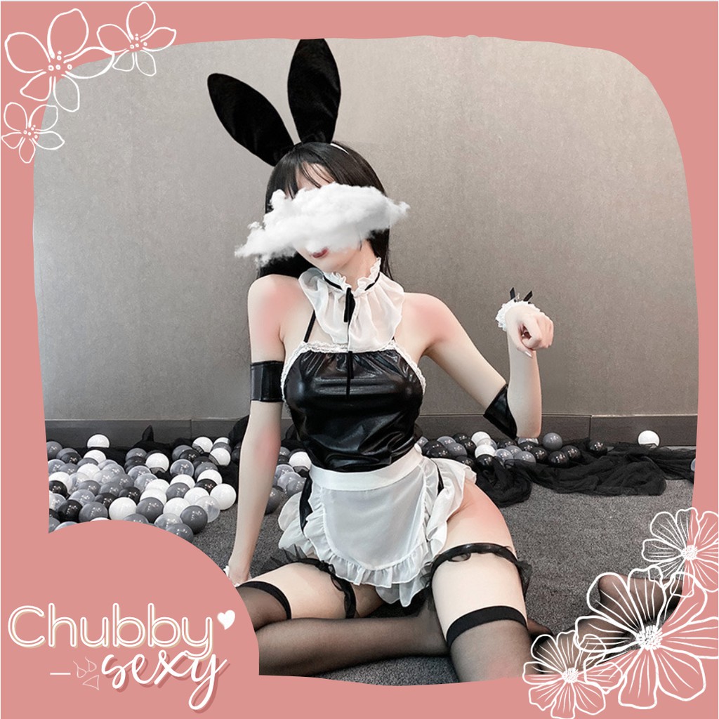 Cosplay Thỏ Rabbit - Đồ Lót Nữ Sexy - Siêu Phẩm Cosplay Hầu Gái Thỏ Rabbit Đen Trắng Cực Sexy - CPL15 - Chubby.Sexy