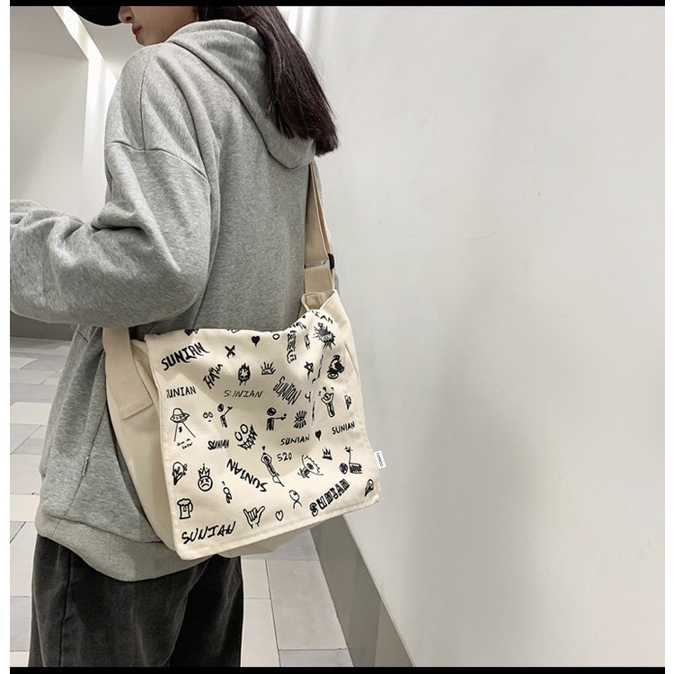 Túi tote đẹp vải canvas đeo chéo mềm đi học giá rẻ LUVADO TX794