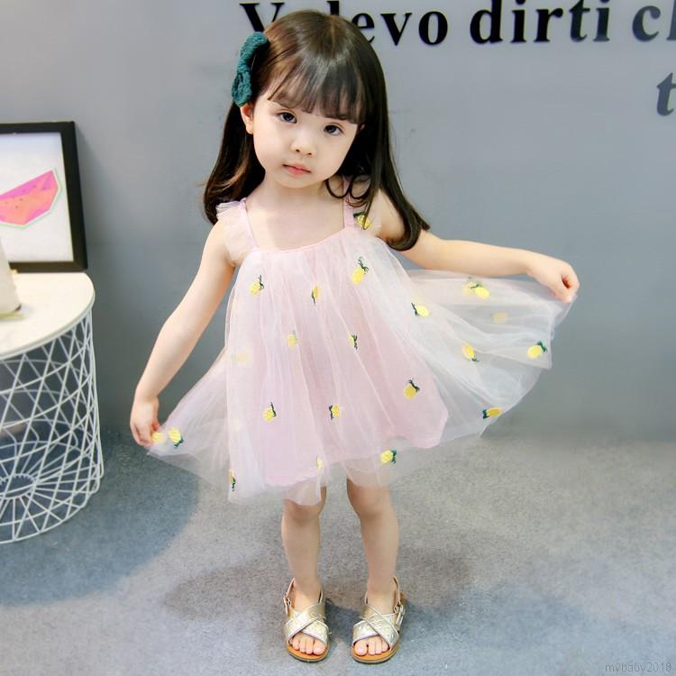 💕 My Baby 💕 Đầm xòe phối voan thêu quả dứa cho bé gái
