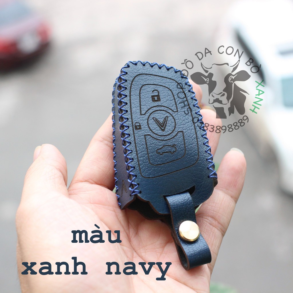 [Xanh navy] Bao da chìa khoá Vinfast Lux A2.0, SA2.0, Turbo handmade da thật 002