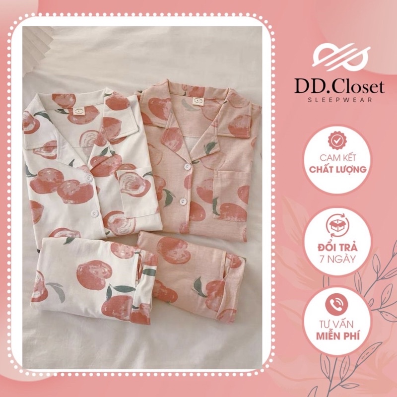 Bộ đồ ngủ pijama nữ cộc tay quần dài chất lụa Kate Thái mềm mịn màu hồng đào đáng yêu