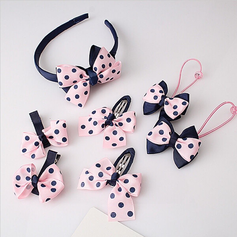 ღ♛ღ7Pcs/set Cute Kids Girl Baby Toddler Bow Barrette Hair Band Accessories Headwear