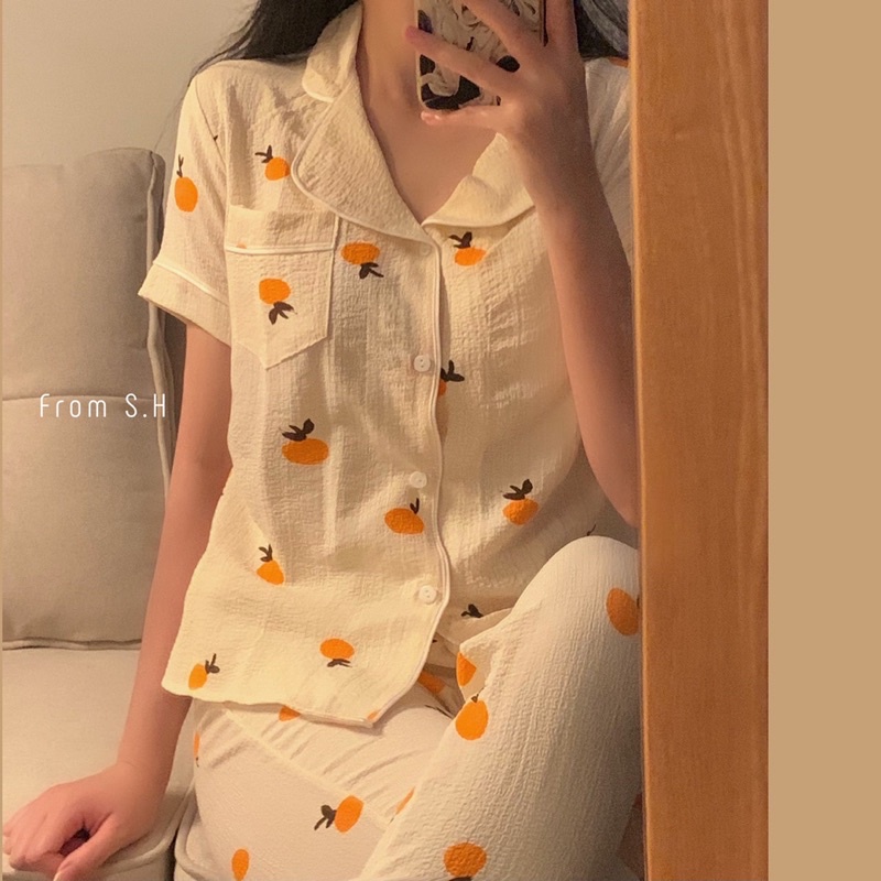 [SẴN HÀNG/ẢNH THẬT] Bộ đũi xốp xô đũi pijama tay ngắn quần dài mặc nhà cực cute