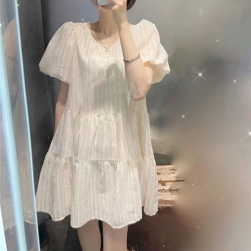 Xiaozhainv Đầm Tay Ngắn Màu Trắng Thời Trang Mùa Hè Cho Phái Nữ