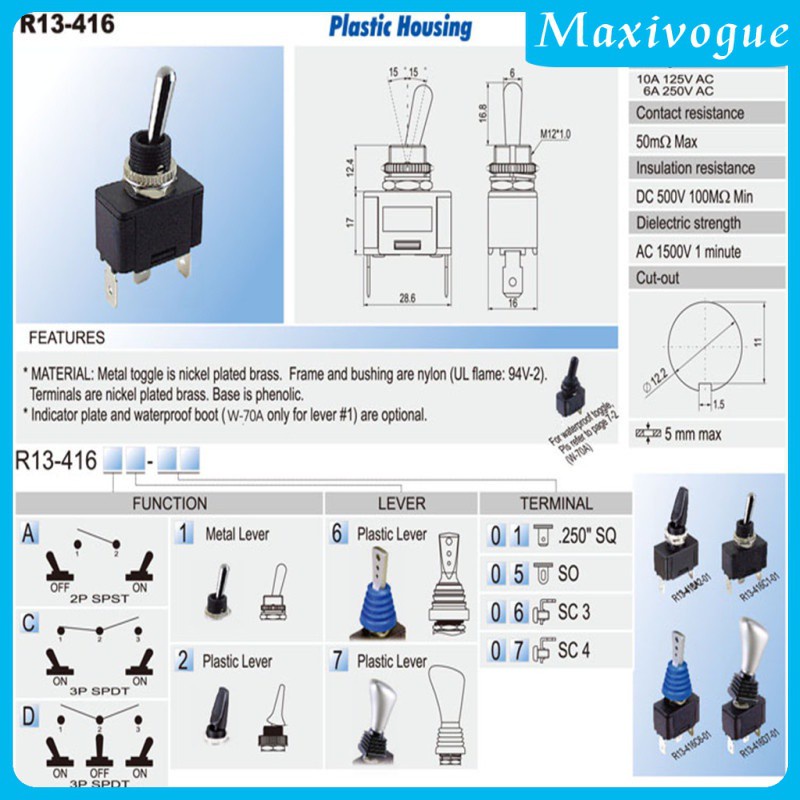 Set 2 Công Tắc Chuyển Đổi Tín Hiệu 3 Chiều Chống Thấm Nước Maxivogue