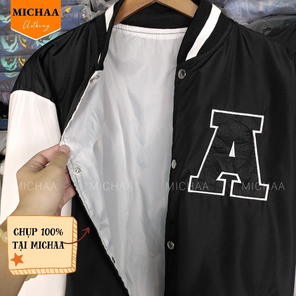 Áo Khoác Bomber Dù THÊU CHỮ A Nam Nữ Ulzzang Unisex Kiểu Bóng Chày Form Rộng 2 Lớp - MICHAA