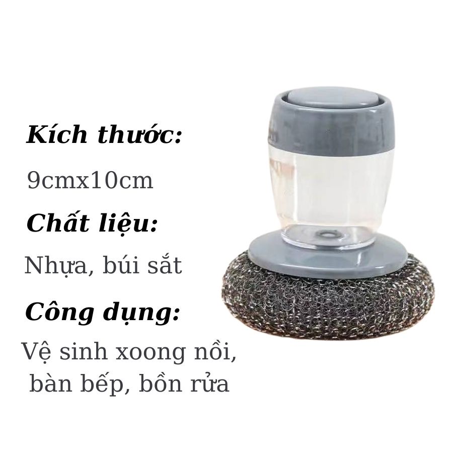 Dụng cụ chà nồi, vệ sinh xoong nồi, bồn rửa có tay cầm và bình chứa 2 trong 1