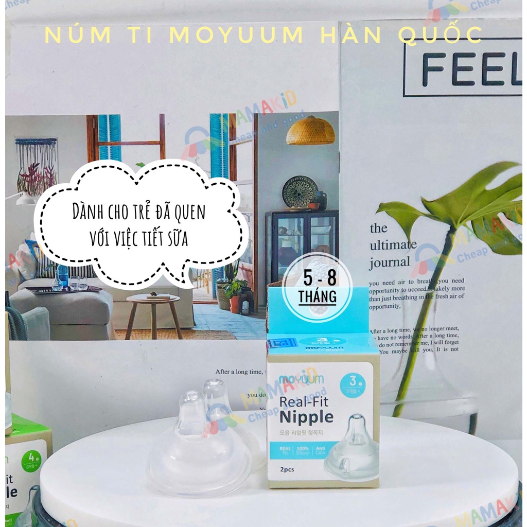 Núm ti bình sữa Moyuuum Hàn Quốc cho bé đủ size 1, 2, 3, 4
