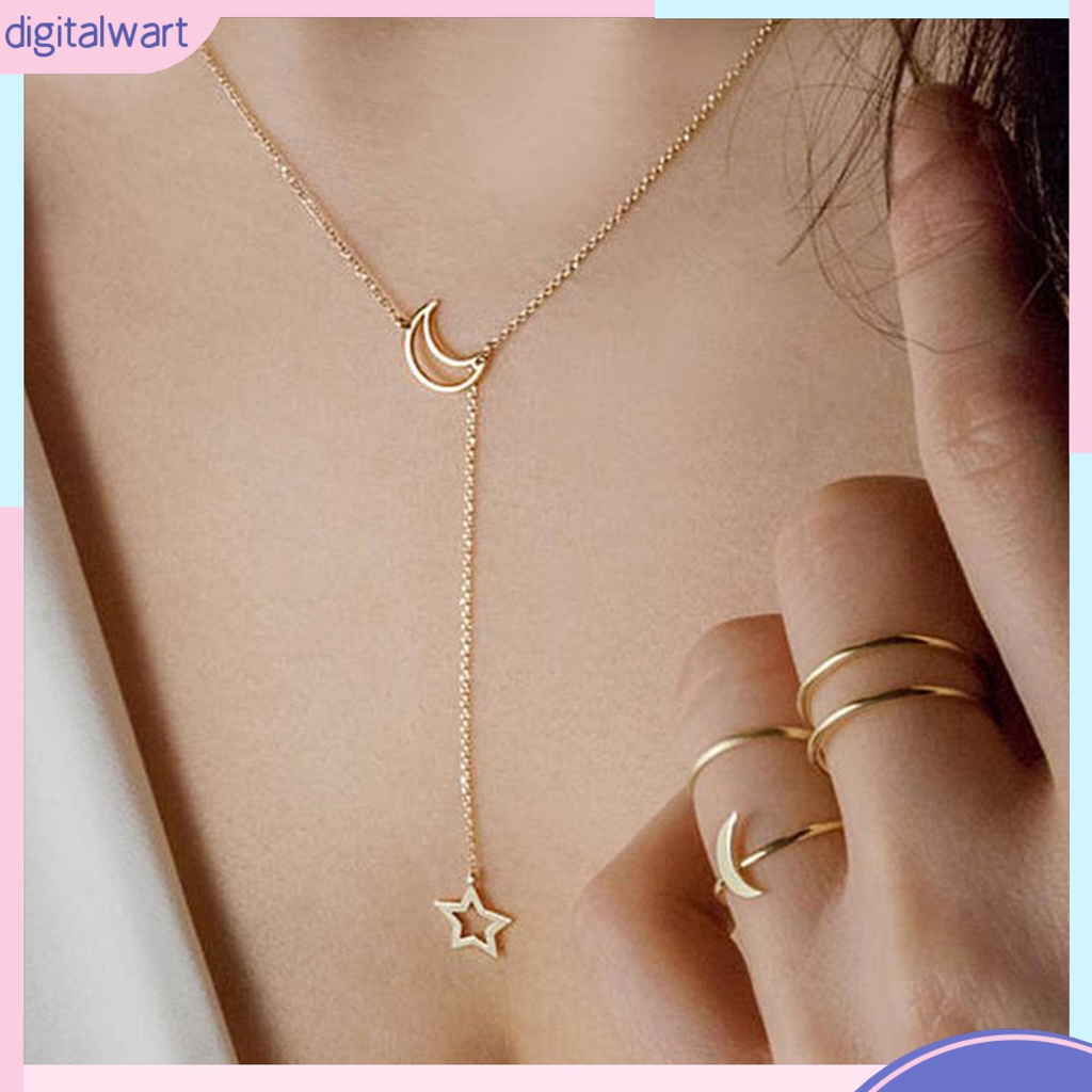 Dây Chuyền Hợp Kim Hình Mặt Trăng Và Ngôi Sao Xinh Xắn Cho Nữ
