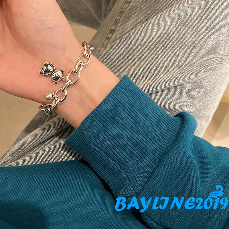 Vòng đeo tay bằng kim loại mặt hình gấu có thể điều chỉnh kích thước dễ thương cho nữ