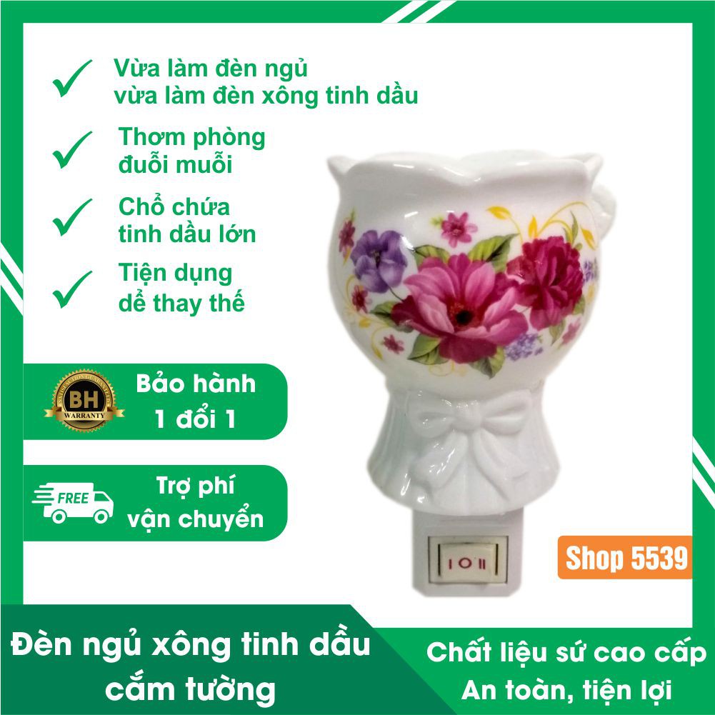 Đèn ngủ xông tinh dầu cắm tường, đèn gồm 2 chức năng vừa làm đèn ngủ vừa làm đèn xông tinh dầu