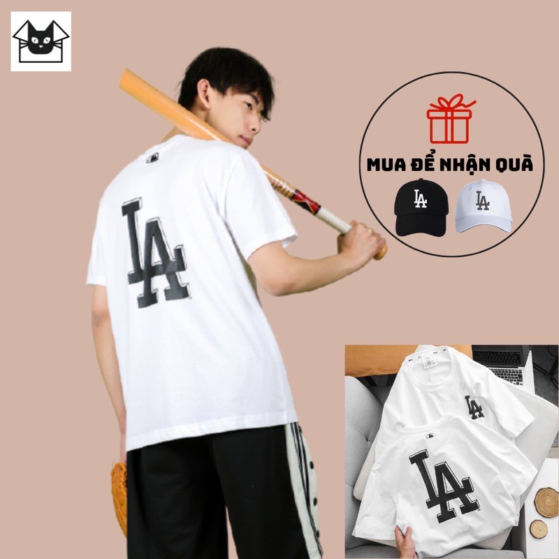 Áo thun tay lỡ Unisex logo LA, cotton tàu dày mịn, áo phông form rộng giá rẻ