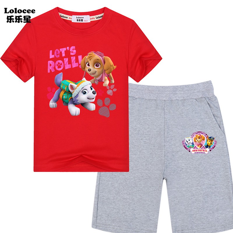 Set 2 Món Áo Thun Tay Ngắn &amp; Quần Short In Hình Paw Patrol Cho Bé Gái