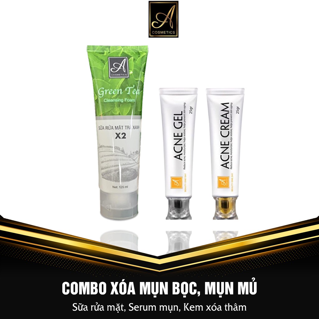 Bộ 2 sản phẩm loại mụn, làm sạch da Acosmetics: Kem loại bỏ mụn siêu tốc và Sữa rửa mặt trà xanh 120ml