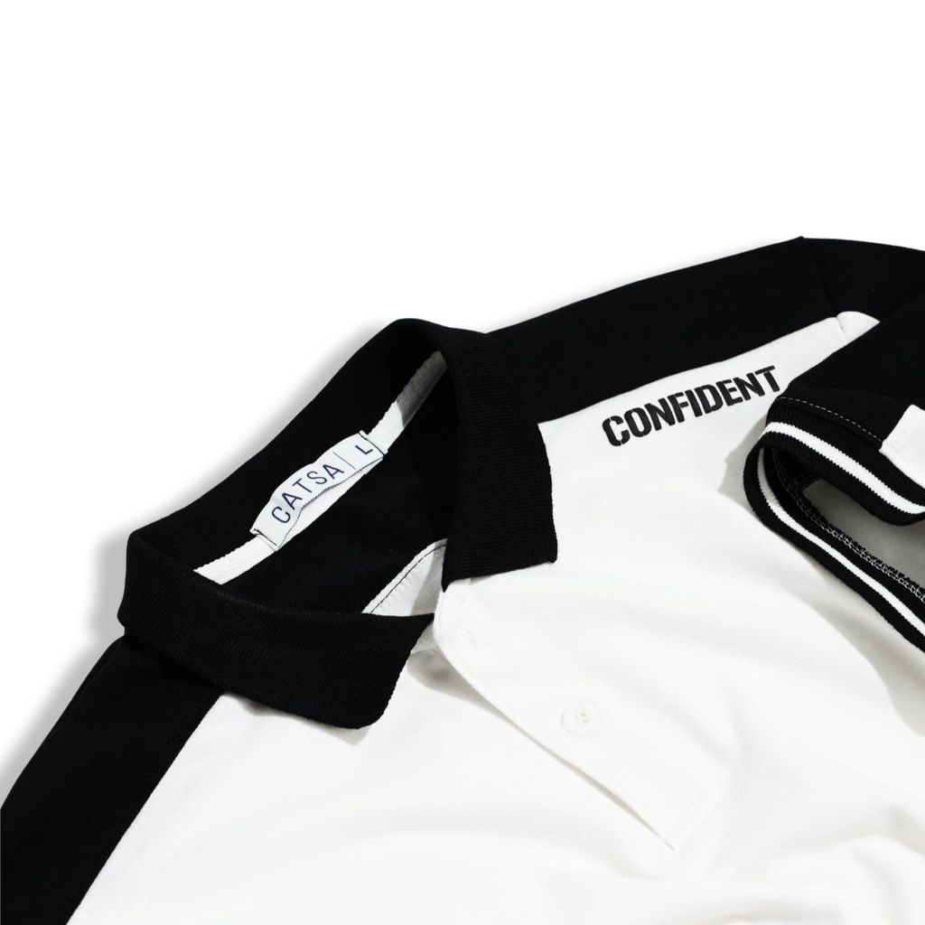 Áo thun polo trắng phối đen in chữ thun cotton mặc thoải mái, thấm hút mồ hôi CATSA ATP151