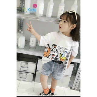 Set áo thun phối quần jean bé gái