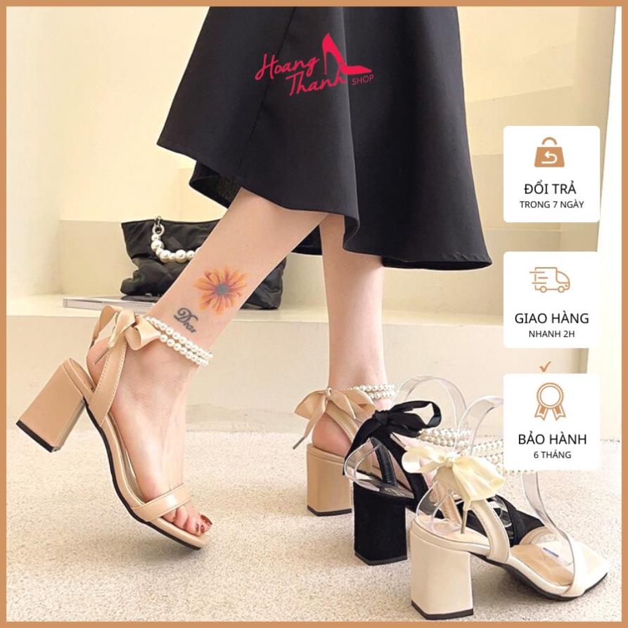 Giày cao gót nữ đế vuông thắt nơ 7 phân, giày sandal 7 phân quai ngọc siêu hot 2022 Hoàng Thanh Store mã CG01 💚