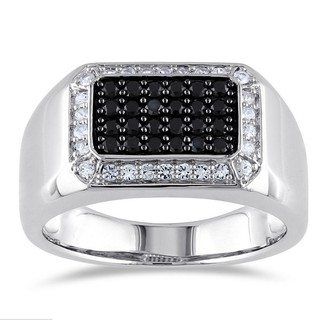 Men 925 silver Black zircon crystal diamond ring