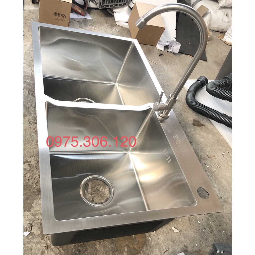 [CHẬU ĐÚC] Chậu Rửa Chén inox SUS 304 N7 8245 NA.GRAND và xả và Vòi Chén lạnh và dây inox