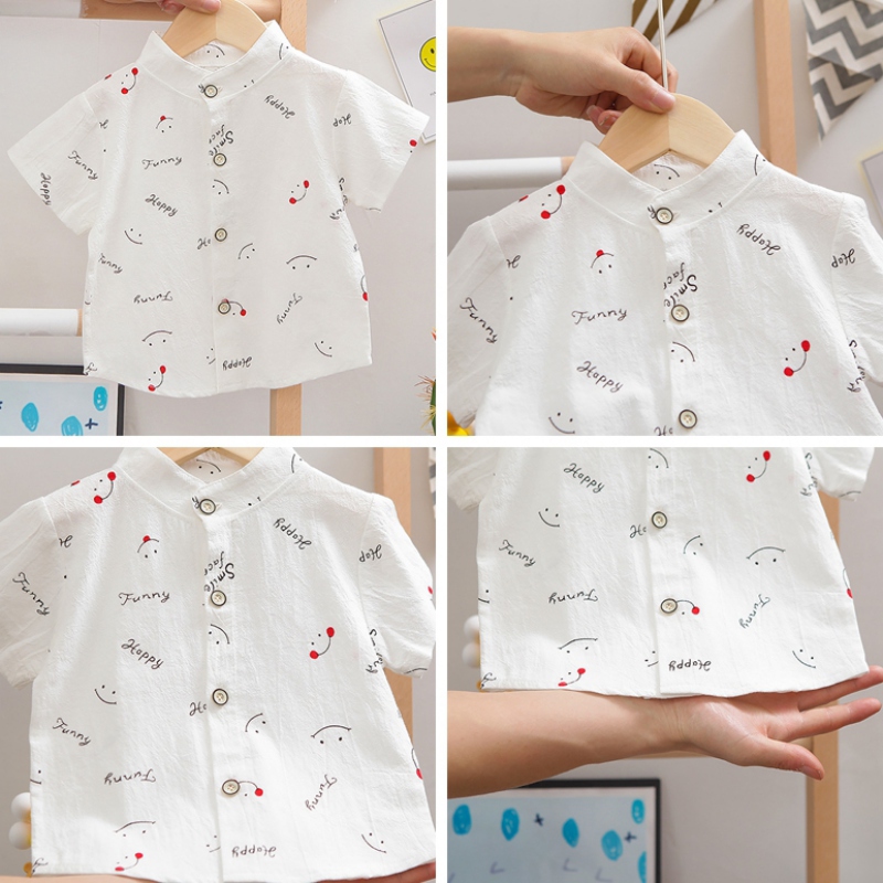 Set áo thun tay ngắn và quần yếm in hình mặt cười cho bé