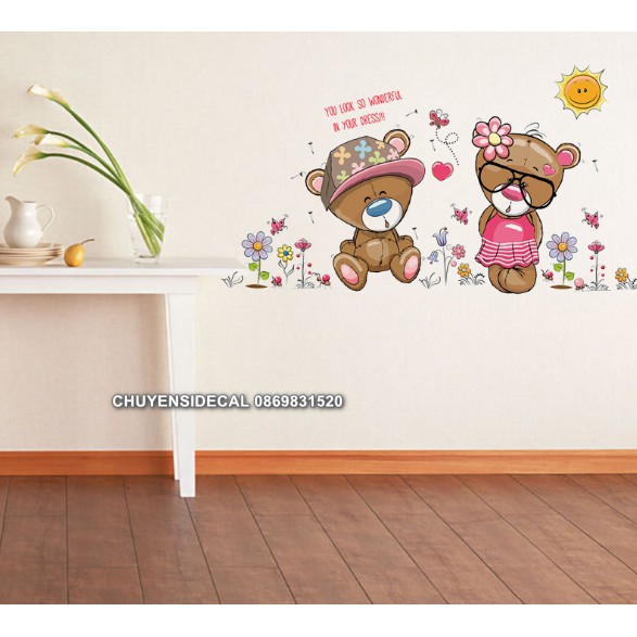 Decal dán tường - Gấu đôi đáng yêu cho Bé