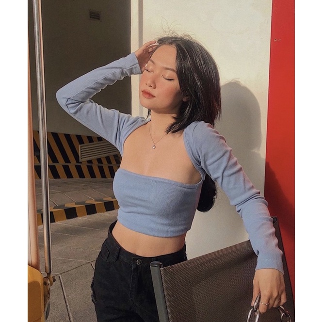 (Feedback, ảnh thật, hoả tốc)🥕ÁO_CROPTOP_KHOÉC_NGỰC_TAY_DÀI🥦
